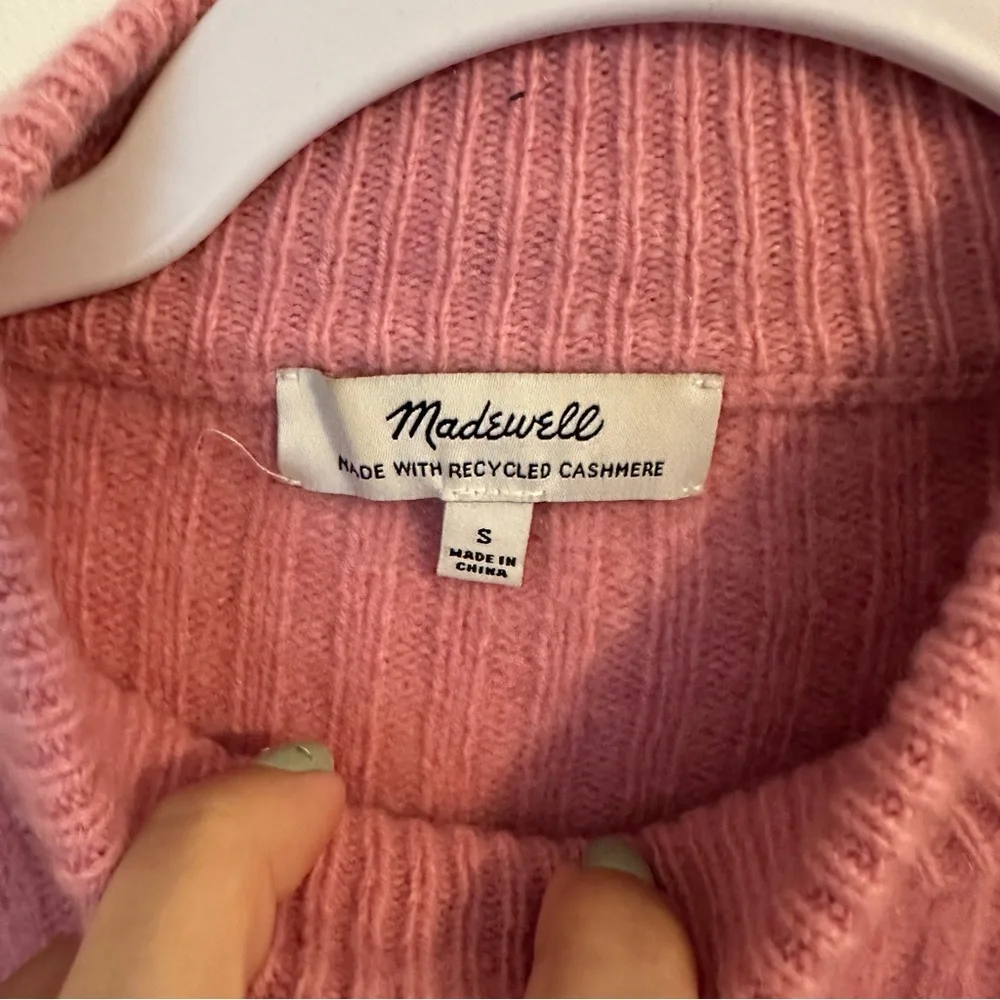 Madewell Dusty Pink Ribbed Boxy Mockneck Cashmere Sweater